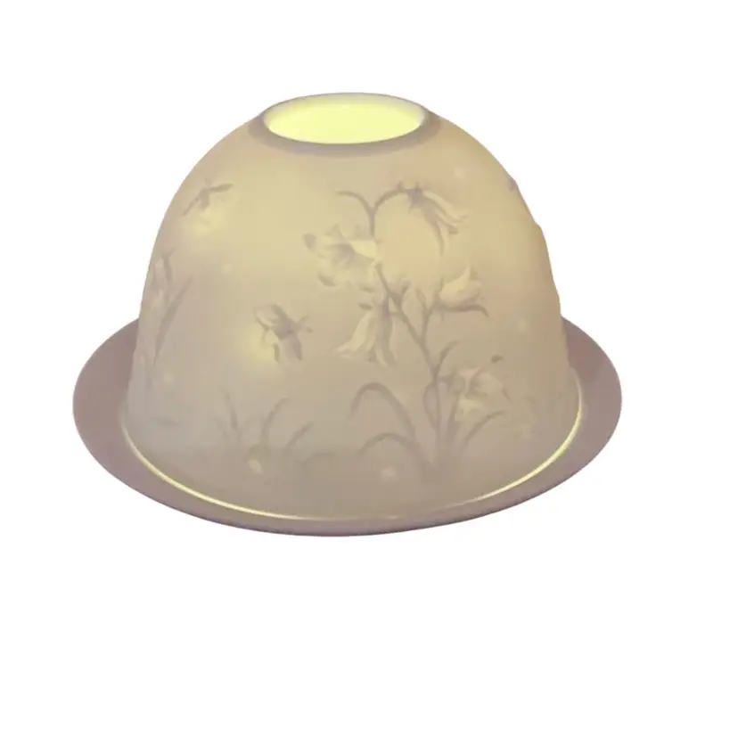 Pretty 2-piece Lithopane Dome Porcelain Fairy Lamp With A Bluebell And Firefly Design 3 1/2” X Almost 4”