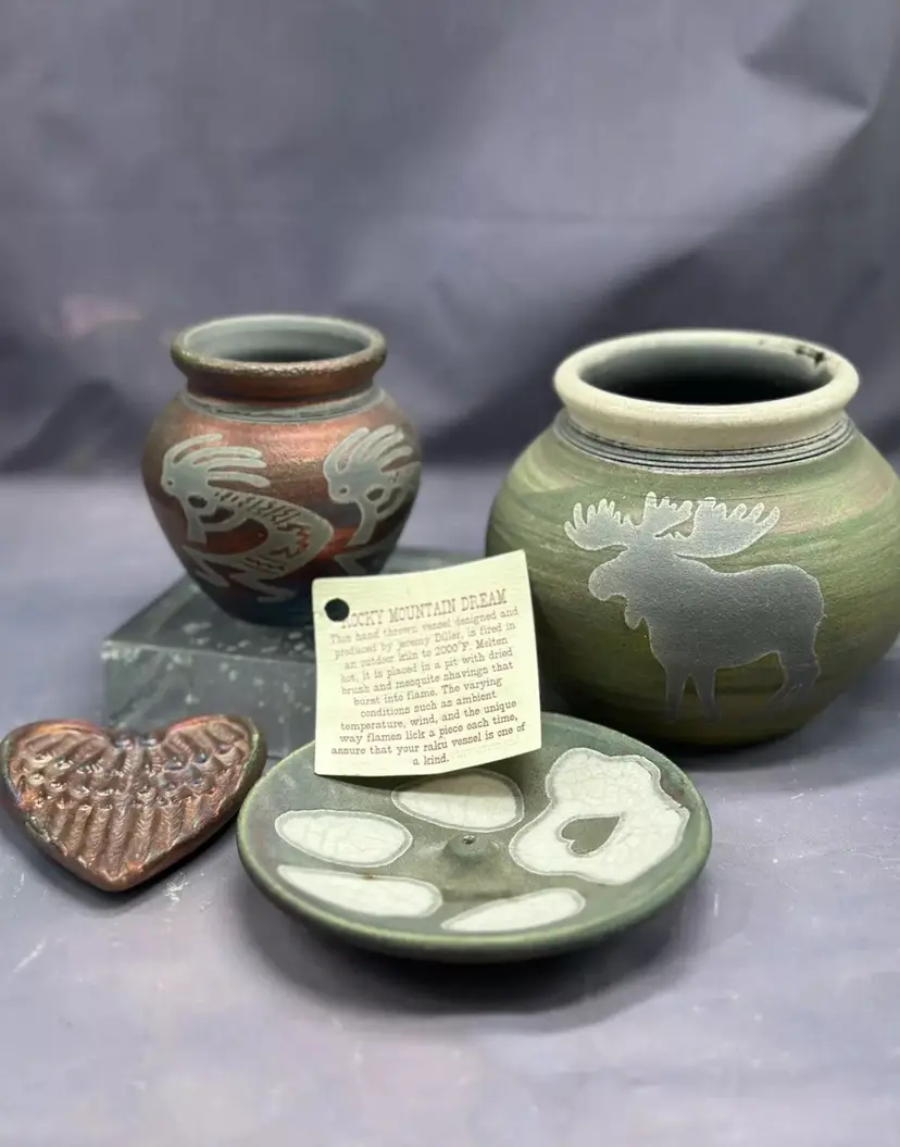 Raku Fired Jeremy Diller LOT Pottery Collection Southwest Designs Wildlife