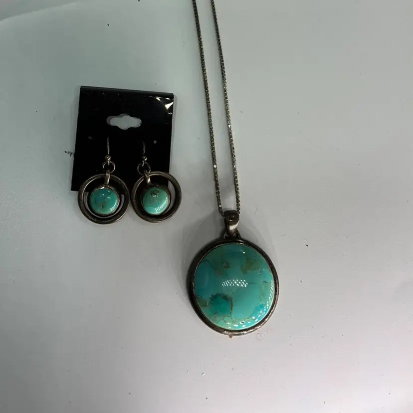 Vtg BARSE Large Sterling Silver Light Blue Turquoise Necklace