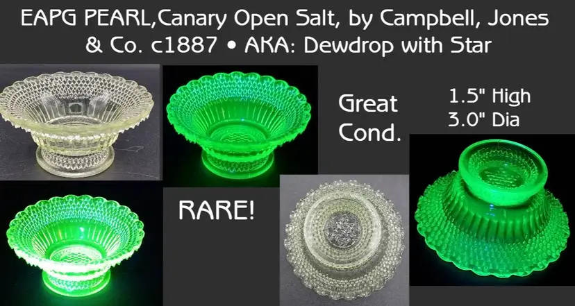 Antique EAPG Canary Open Salt, By Campbell, Jones & Co. c1886!!