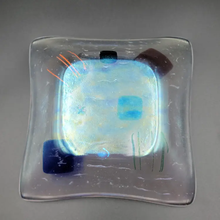 Kurt McVay Fused Dichroic Art Glass Plate Signed