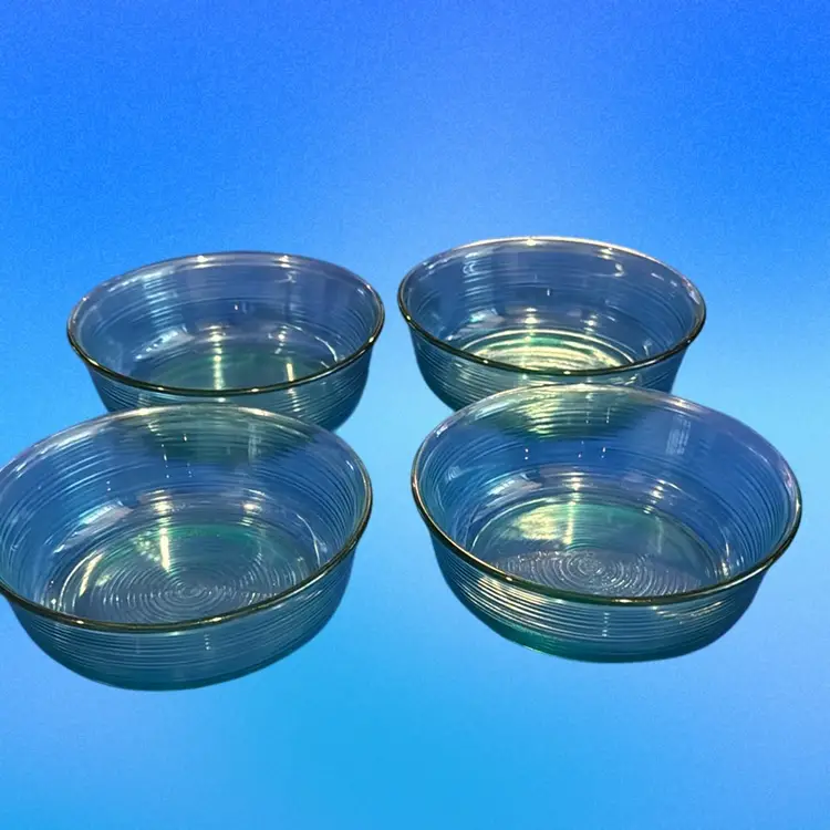 Vintage Arcoroc France Turquoise Ribbed Soup Bowls Set Of 4