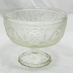 Indiana Glass Daisy Medallion Compote Pedestal Bowl Clear Stippled VTG EUC
