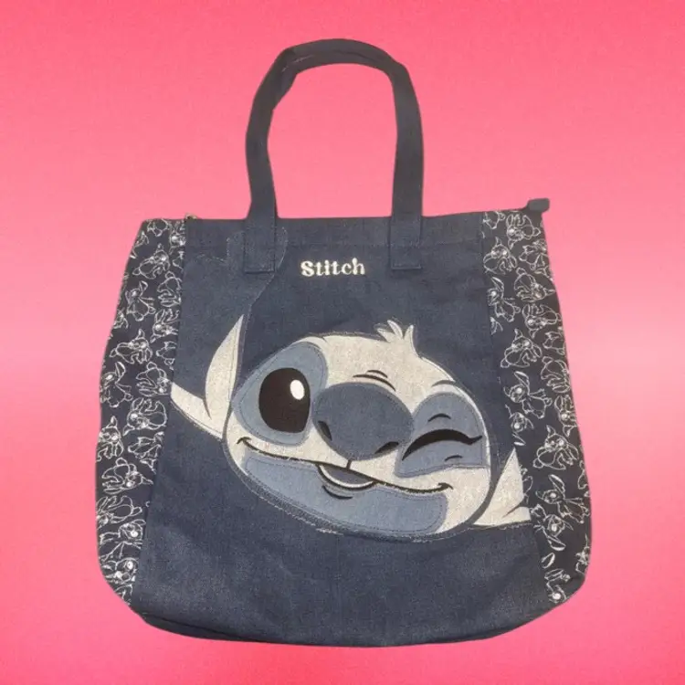 Disney Lilo and Stitch Denim Winking Stitch Tote Bag, 17” x 15”