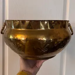 Vintage Hammered Solid Brass Large Bowl Planter