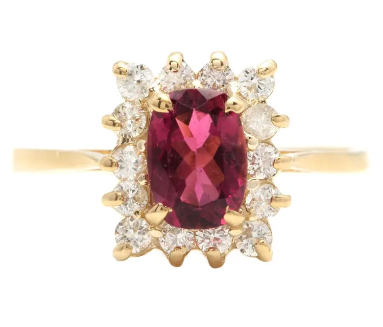 Stunning Natural Tourmaline and Diamond 14K Solid Yellow Gold Ring
