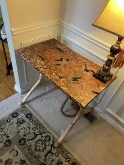 Handcrafted spalted Maple Burl side table with sculpted Maple wishbone legs