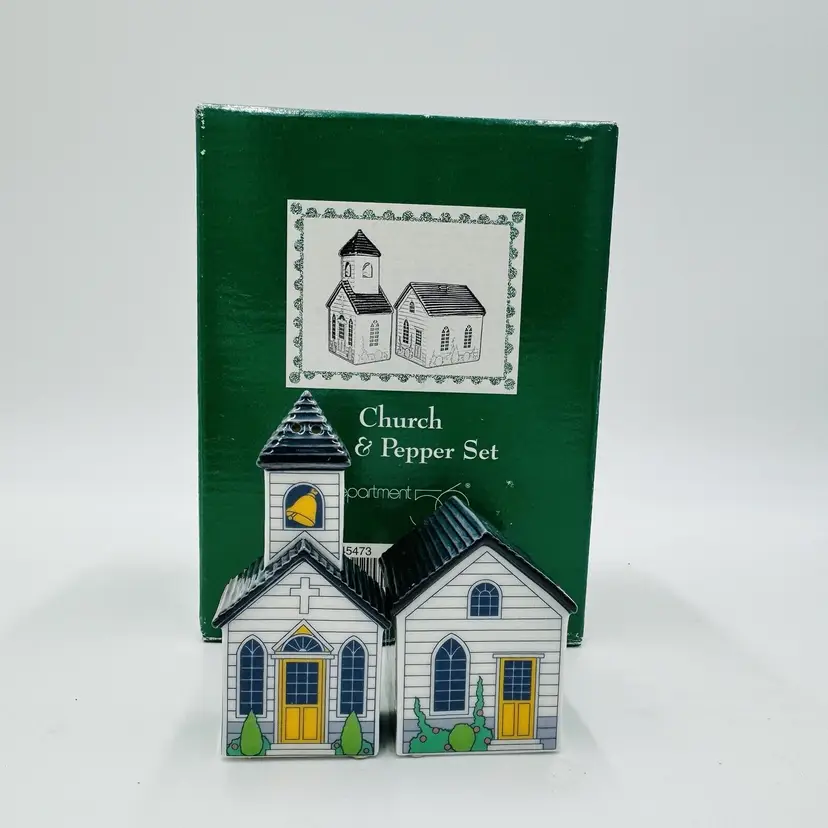 Rare Department 56 Porcelain Church Buildings Salt And Pepper Shakers
