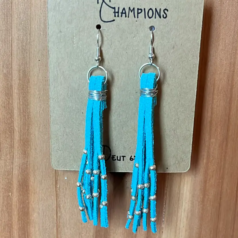 Faux Leather And Silver Tassel Beaded Earrings