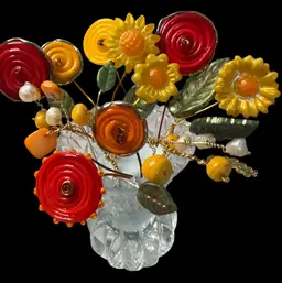 Hand Made Resin And Glass Flowers In Vase