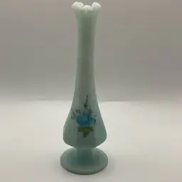 Vintage Fenton Blue Frosted Satin Handpainted Bud Vase Signed C. Evans