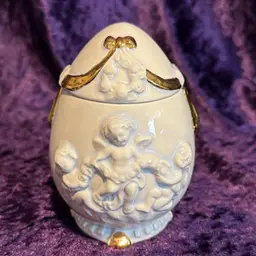 White Porcelain Cherub Egg Jar