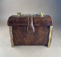 Crown Lewis Brown Patent Leather Handbag Trinket Box with Handle and Snap Closure