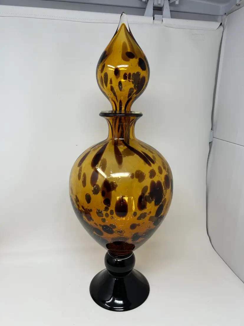Vintage Mid-Century Murano Glass Oil Spot Decanter Tear Drop Shape Stopper 20.5”