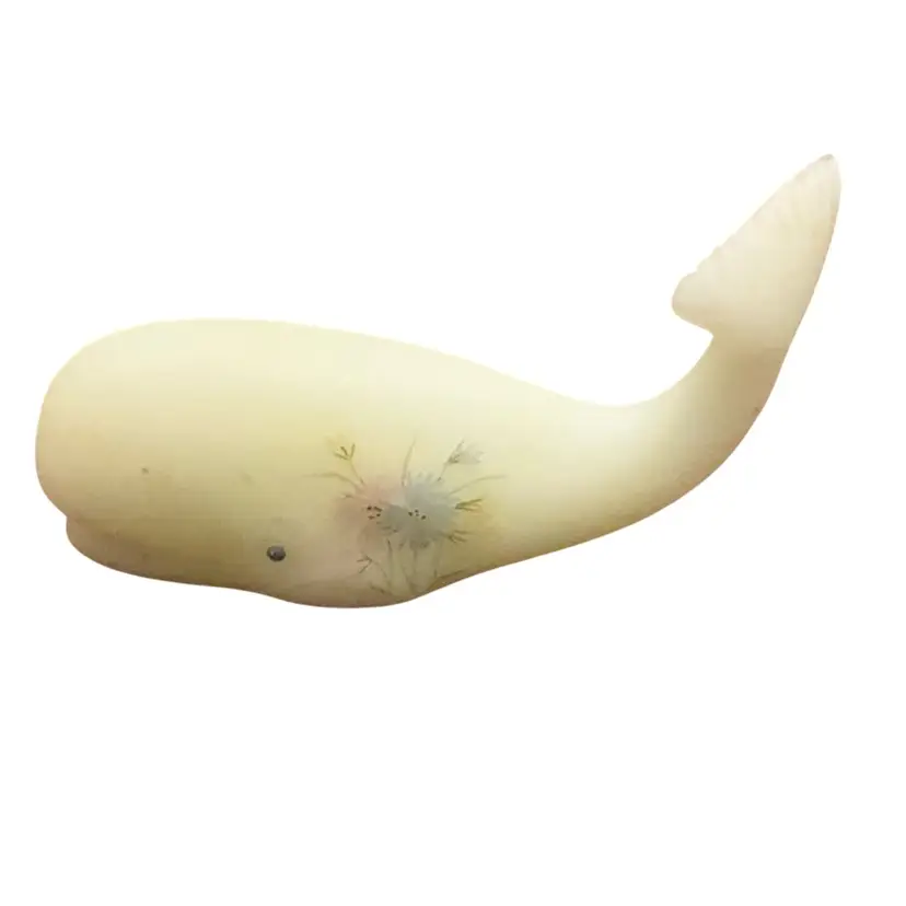 #01 Fenton Asters On Custard Glass Whale HP By Kim Blake (1978-85)-Glows! 2 1/4 X 5”