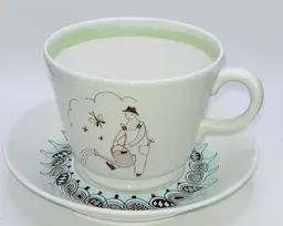 Very Rare Vintage Arabia Finland Raija Uosikkinen Gardener Cup with Hunter  Hobby Series Mid-Century Collectible