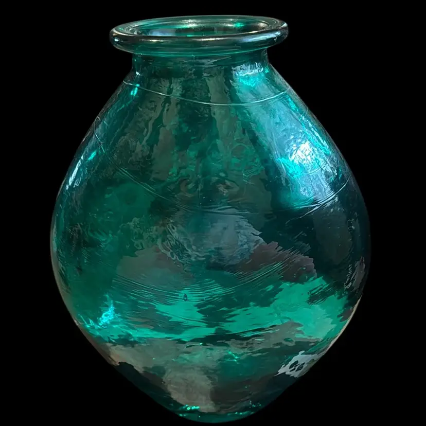 Heavy Recycled Glass Green Vase 
Flashed .  2 Small Peeling Issue