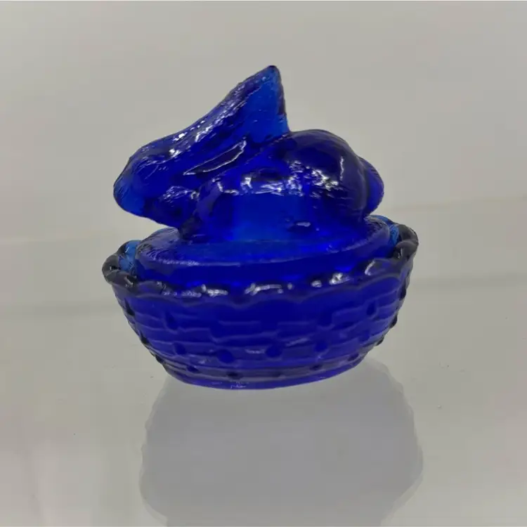 Mini Bunny On Nest Cobalt Blue Salt Dip Trinket Candy Dish