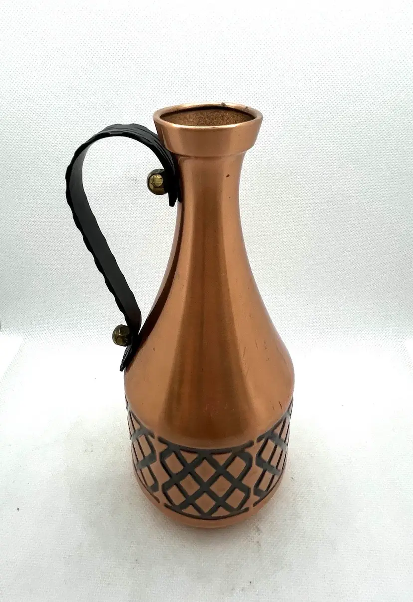 Frieling Zinn West Germany handled copper brass small jug , pitcher , vase black mid century design