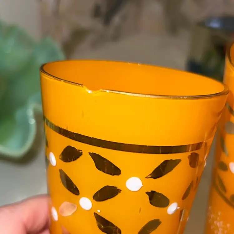 Set Of 3 Czech Bohemian Handpainted Tumblers Or Vases 6” (read)