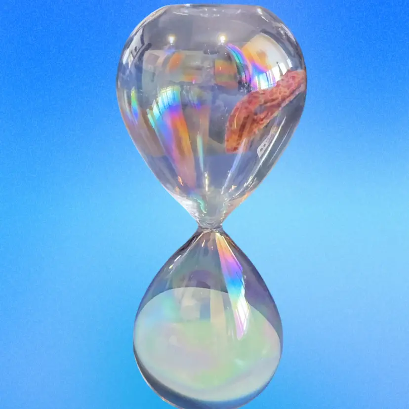 Iridescent Hourglass With Blue Sand Blown Glass