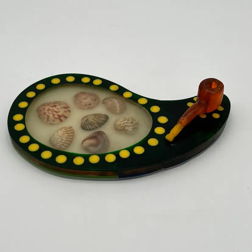 Lucite Sea Shell Desk Top With A Pipe Pen Holder Vintage