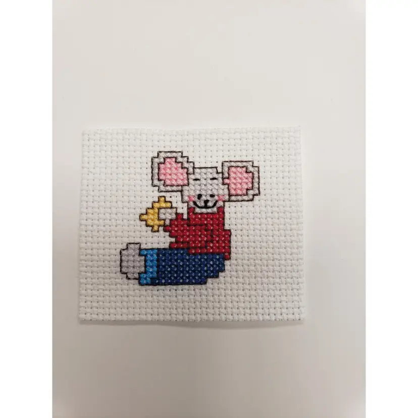 New Handmade Cross-stitched Mouse With Cheese Piece.