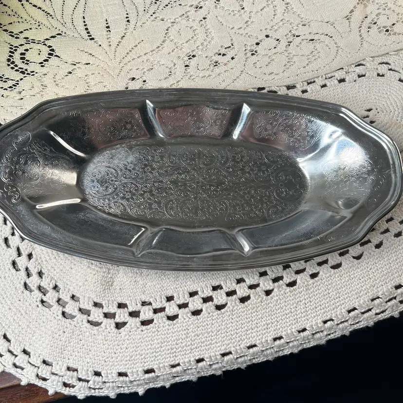 Vintage Irvinware Chrome red relish, bold dish, USA 13" x 6.5" x 1.75"