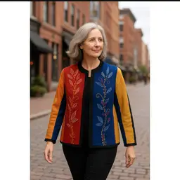 Indigo Moon Colorblock Floral Embroidered Statement Jacket Artsy Chic Sz L