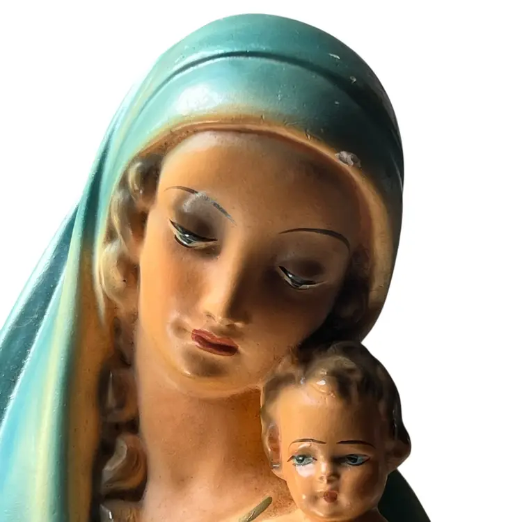 041 Vintage Chalk Wear Painted Madonna And Baby 10.5" X 5.5" From The 1990's