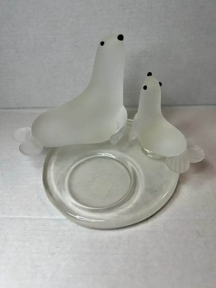 Partylite Seal and Pup Frosted Glass Tealight Holder