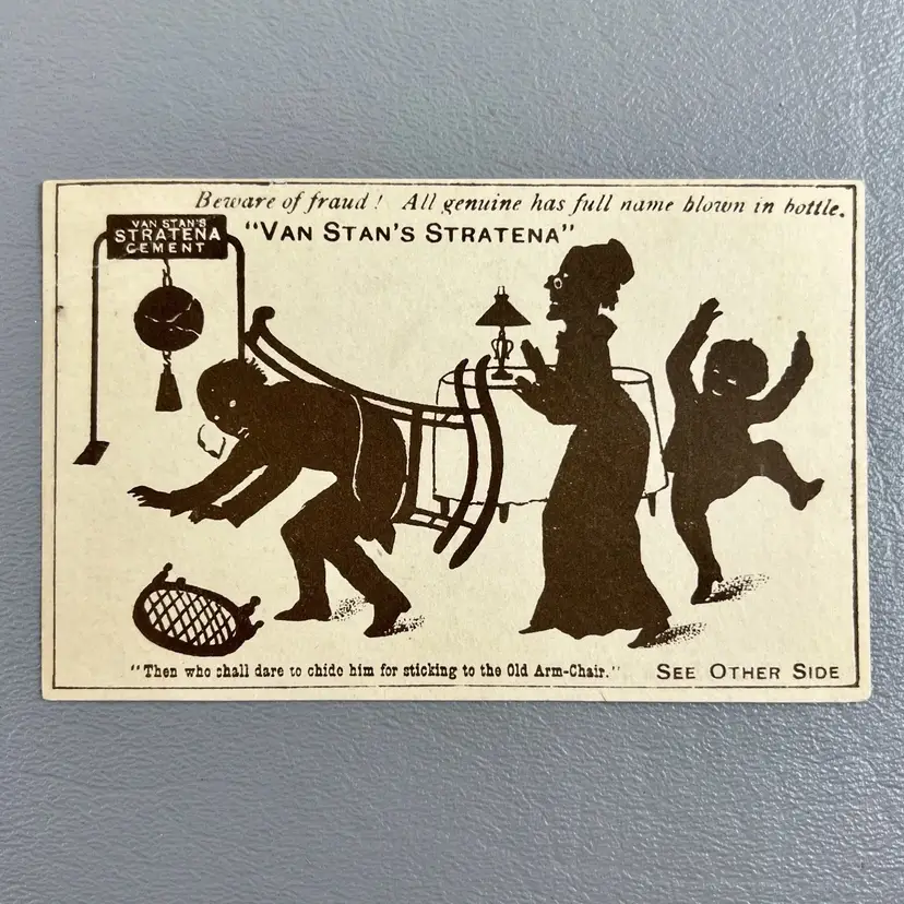 Victorian Trade Card Van Stan's Stratena Philadelphia PA Best Cement In The World 4.5x3"