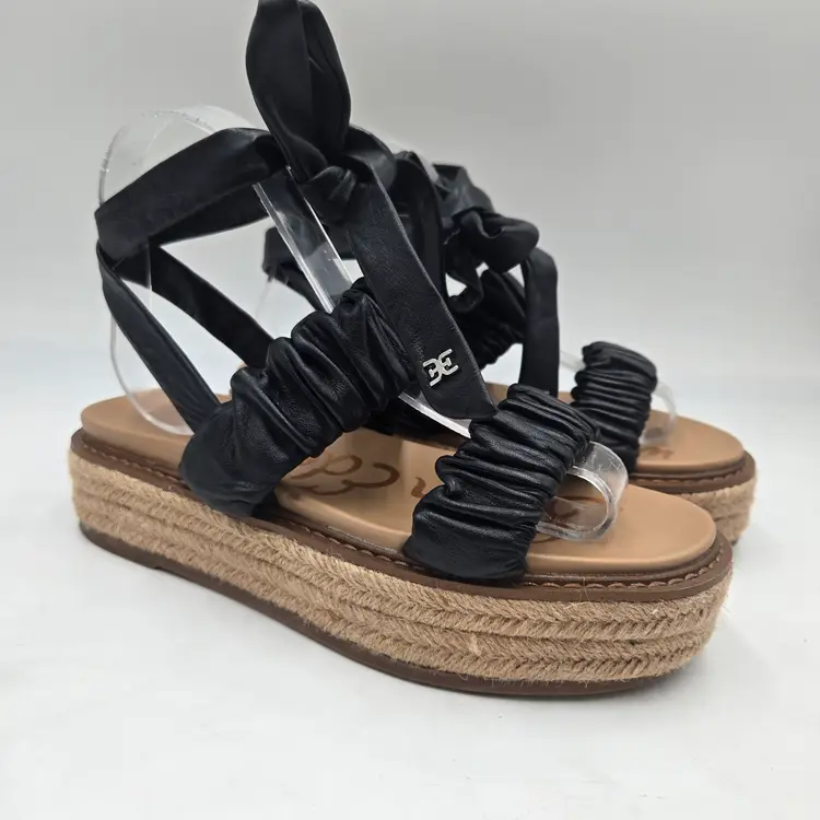 Sam Edelman Women's Size 7 M Black Kerin Platform Sandals Lace Up Ankle Strap