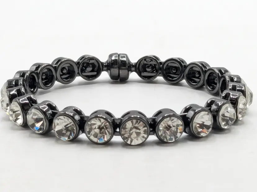 Black Rhinestone Bangle Bracelet Magnetic Closure SPARKLY Jewelry