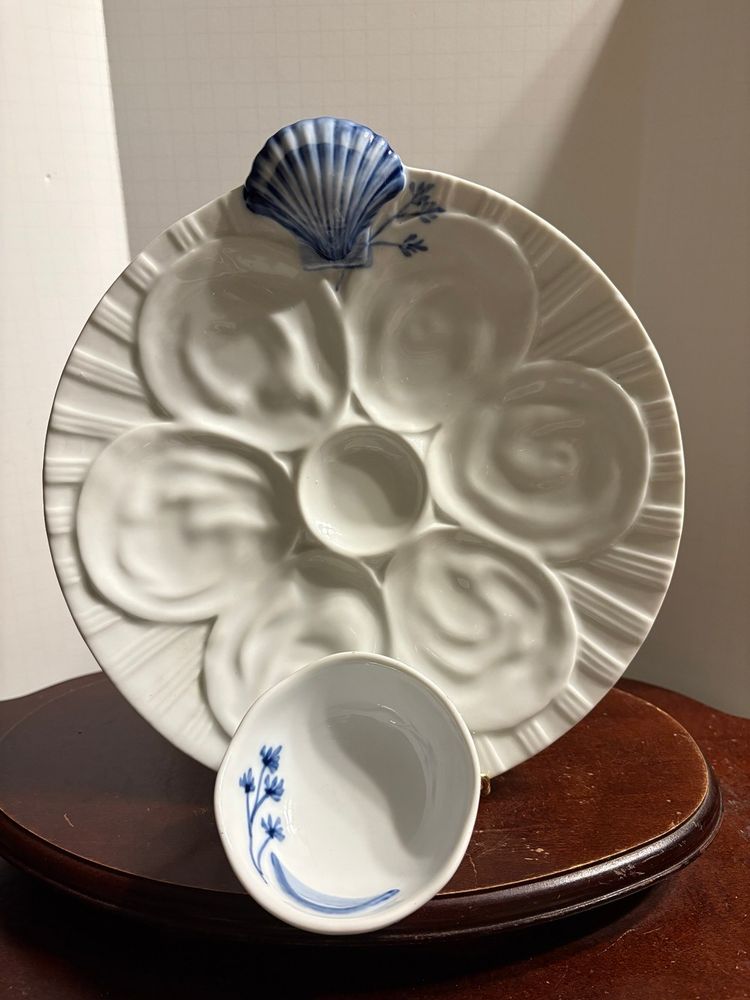 Artland Oyster Plate With Sauce Dish, Seafood Whiteware Collection