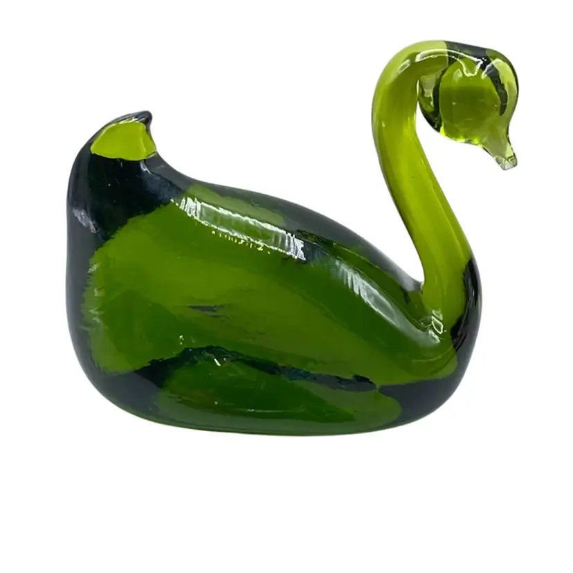 Vintage Swan Green Rainbow Blown Glass Retro Decor Figurine