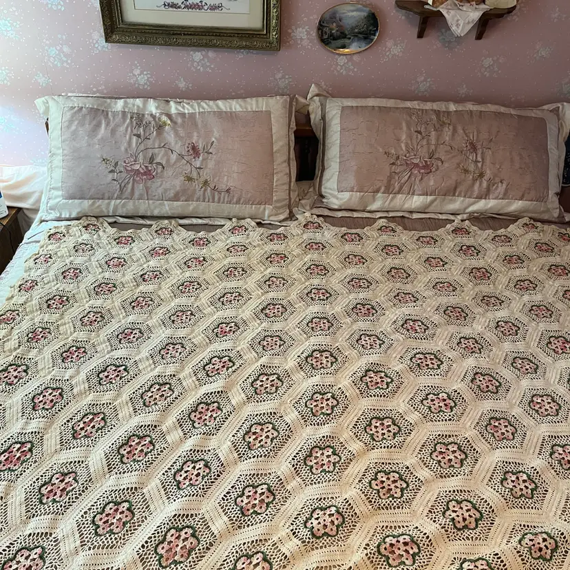 Vintage Victorian Nosegay Bedspread or Coverlet-Hand Made
