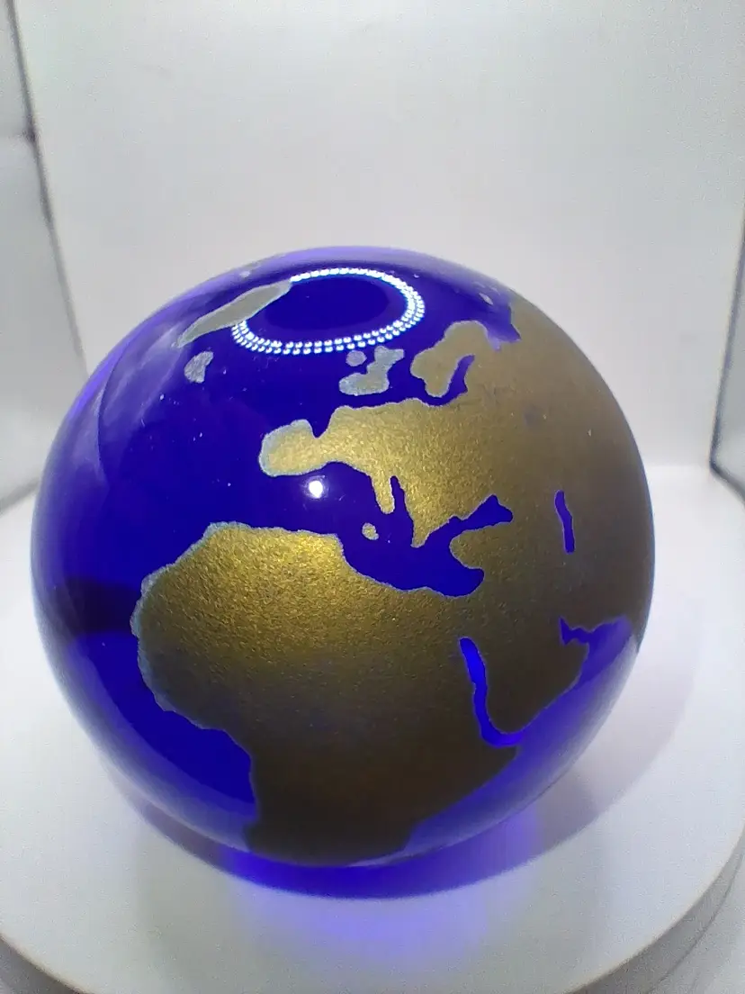 Vintage Cobalt Blue and Gold Globe Paperweight
