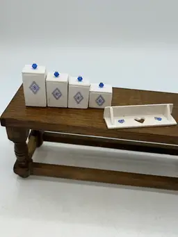 Handcrafted Dollhouse Miniature Kitchen Canister Set  W/ Shelf