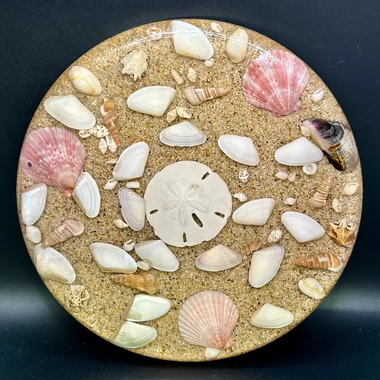 Seashell & Sand Dollar Lucite Round Trivet 8”