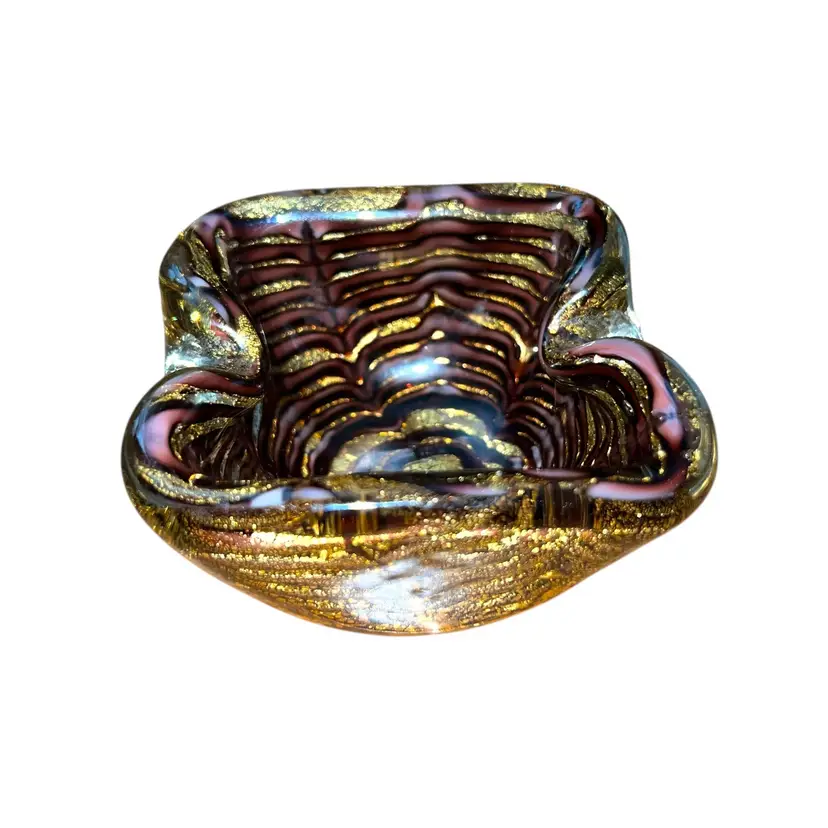 Murano Barovier & Toso Zebrati Bowl – 24K Gold Aventurine Flecks – 4x4” – Midcentury Italian Art Glass