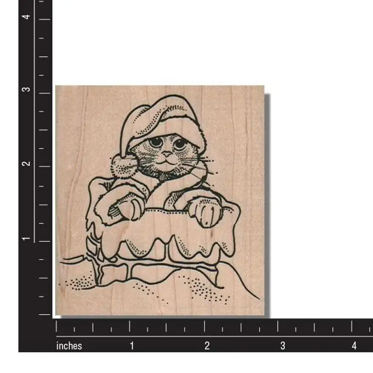 Cat Santa Christmas Rubber Stamp