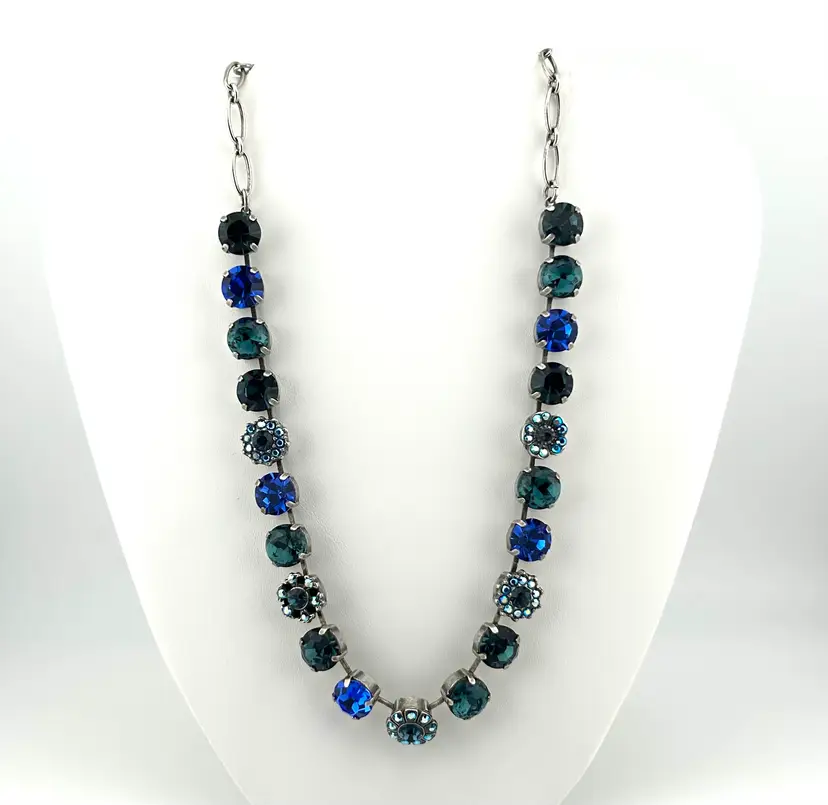 Silver Tone Mariana Electric Blue Crystal Necklace 14”-18”