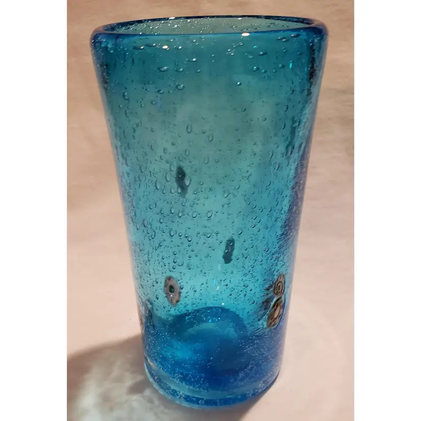 Blue Bubble Millefiori Highball Drinking Glass or Vase