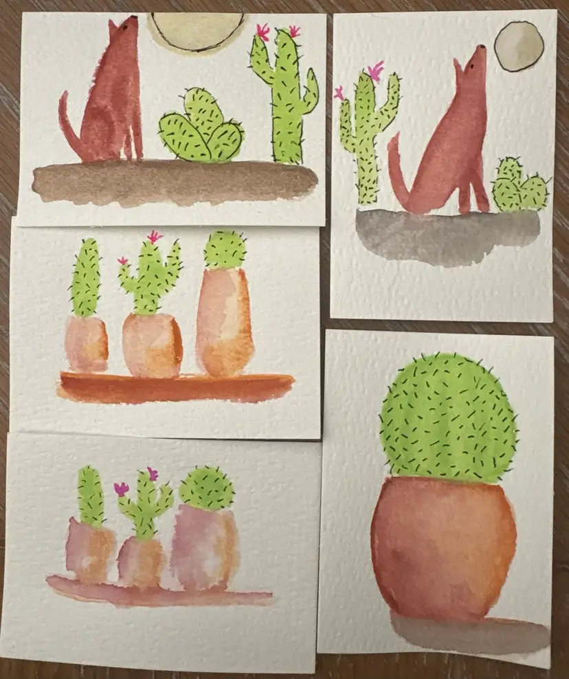 Set Of 5 Southwest Themed ACEO Watercolors Handmade By Me 2.5” X 3.5”