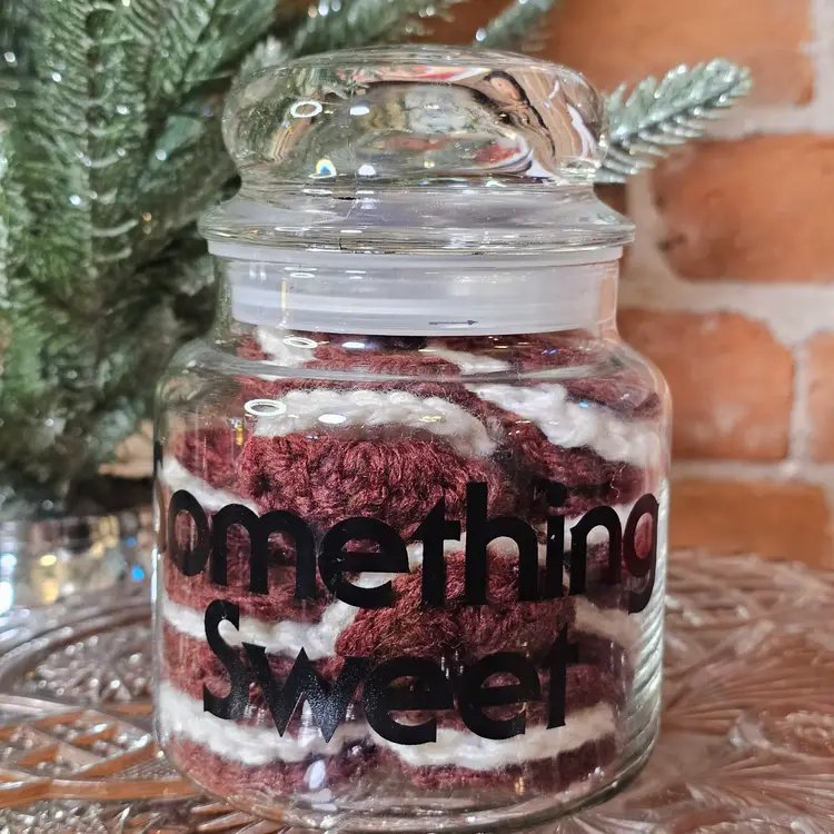 Vintage Glass Bubble Top Apothecary Jar "Something Sweet" w/ Crochet Oreo Cookies Christmas Kitchen Decor