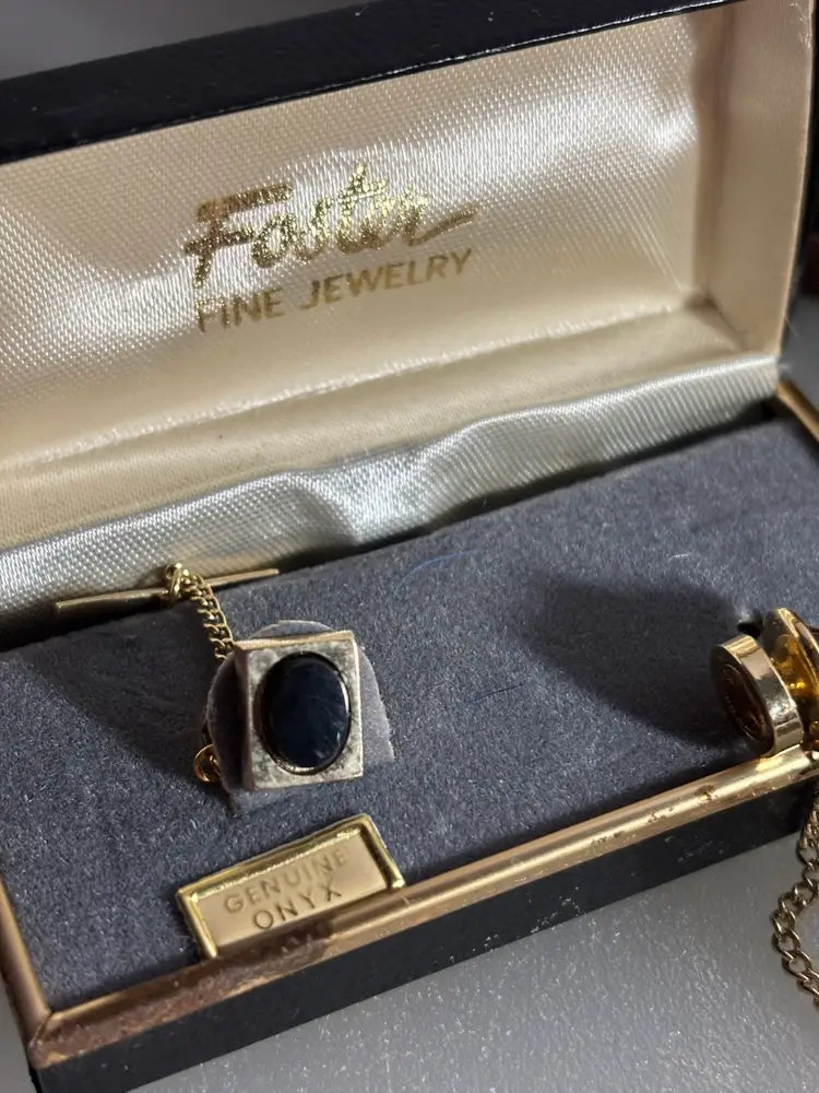 Men’s Jewelry Box Contents Tie Clips Cufflinks Old Indian Coins