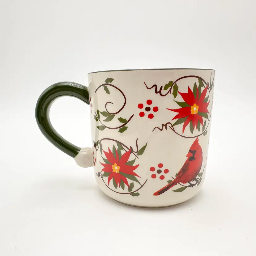 Temptations by Tara Christmas Poinsettia Cardinal Coffee Mug 18oz 5.5"W 4"H B25