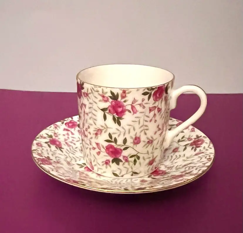 Vintage Lefton Chintz Rose Pattern 2120 Demitasse And Saucer Cottage Core