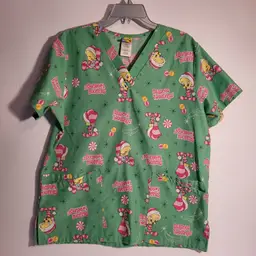 Warner Bros Tweety Bird Scrub Top Sz M Looney Tunes "Seasons Tweetings!" Christmas
